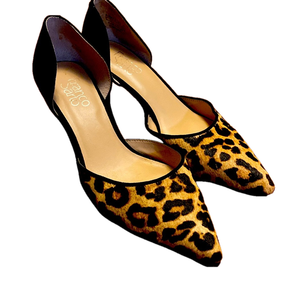 Franco Sarto 8.5 cowhide cheetah print kitten heel